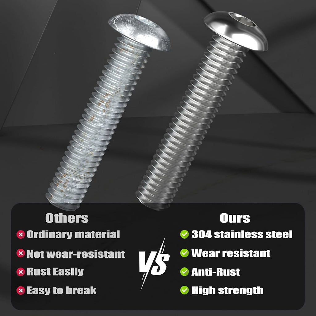 VGBUY 20Pcs 3/8-16 x 3/4" Button Head Socket Cap Bolts Screws, 304 Stainless Steel 18-8, Allen Hex Drive, Bright Finish, Fully Threaded, Hex Spanner Included