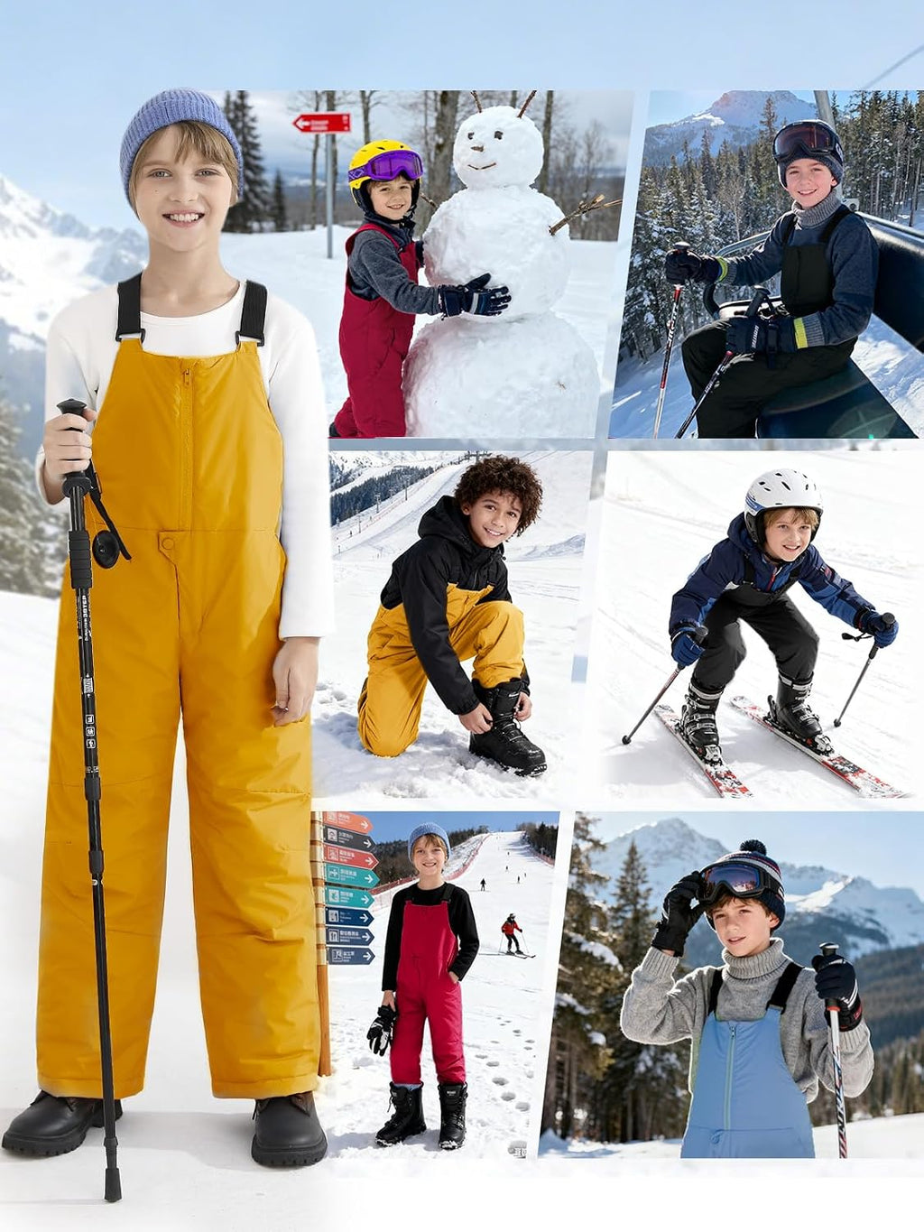 Boys Snow Bibs Kids Ski Pants 5-14 Years | Waterproof, Insulated, Snowboard, Winter Overalls