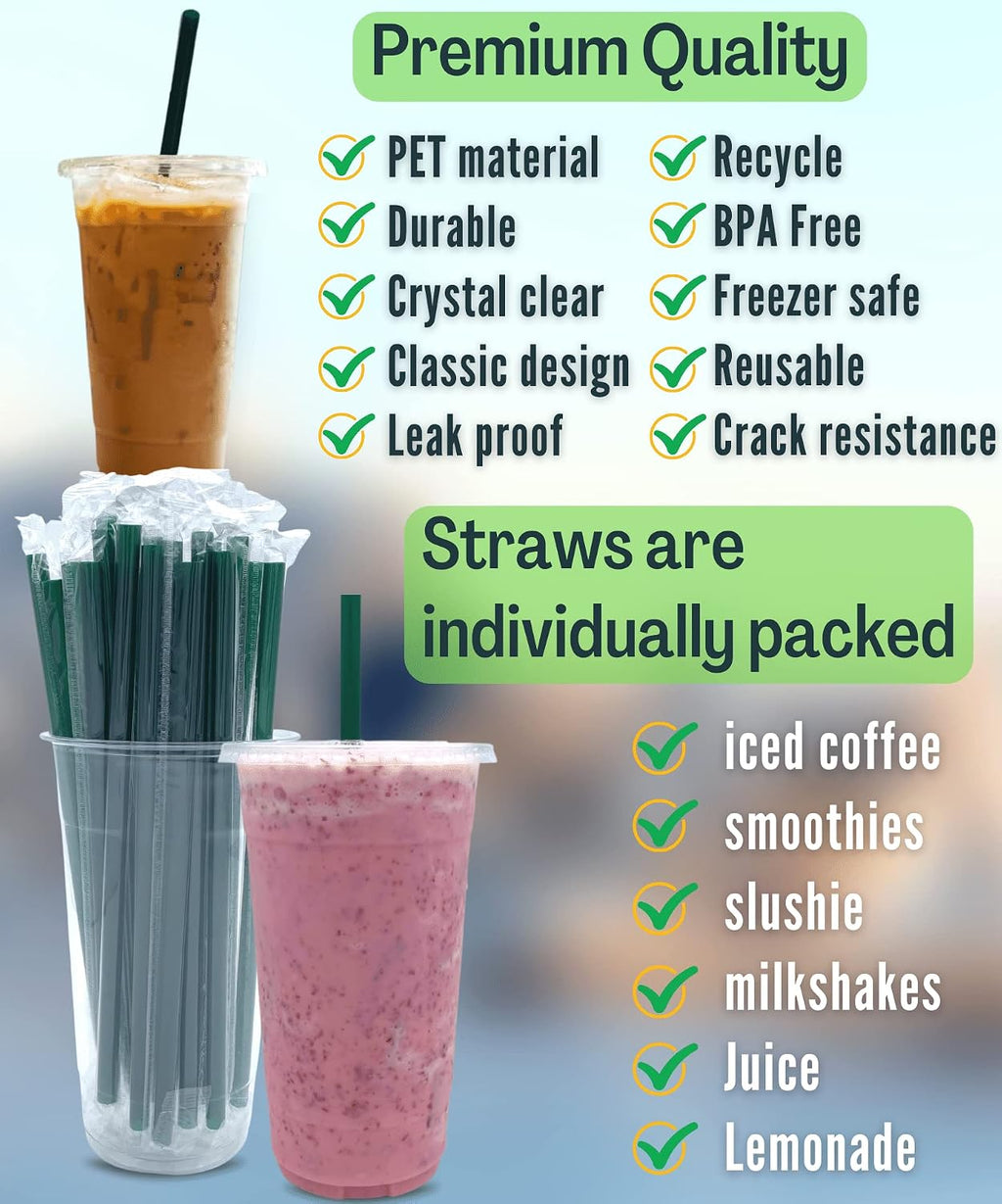 32 oz Clear Plastic Cups with Lids and STRAWS, Disposable Drinking Cups for Cold Drinks, Iced Coffee, Milkshakes