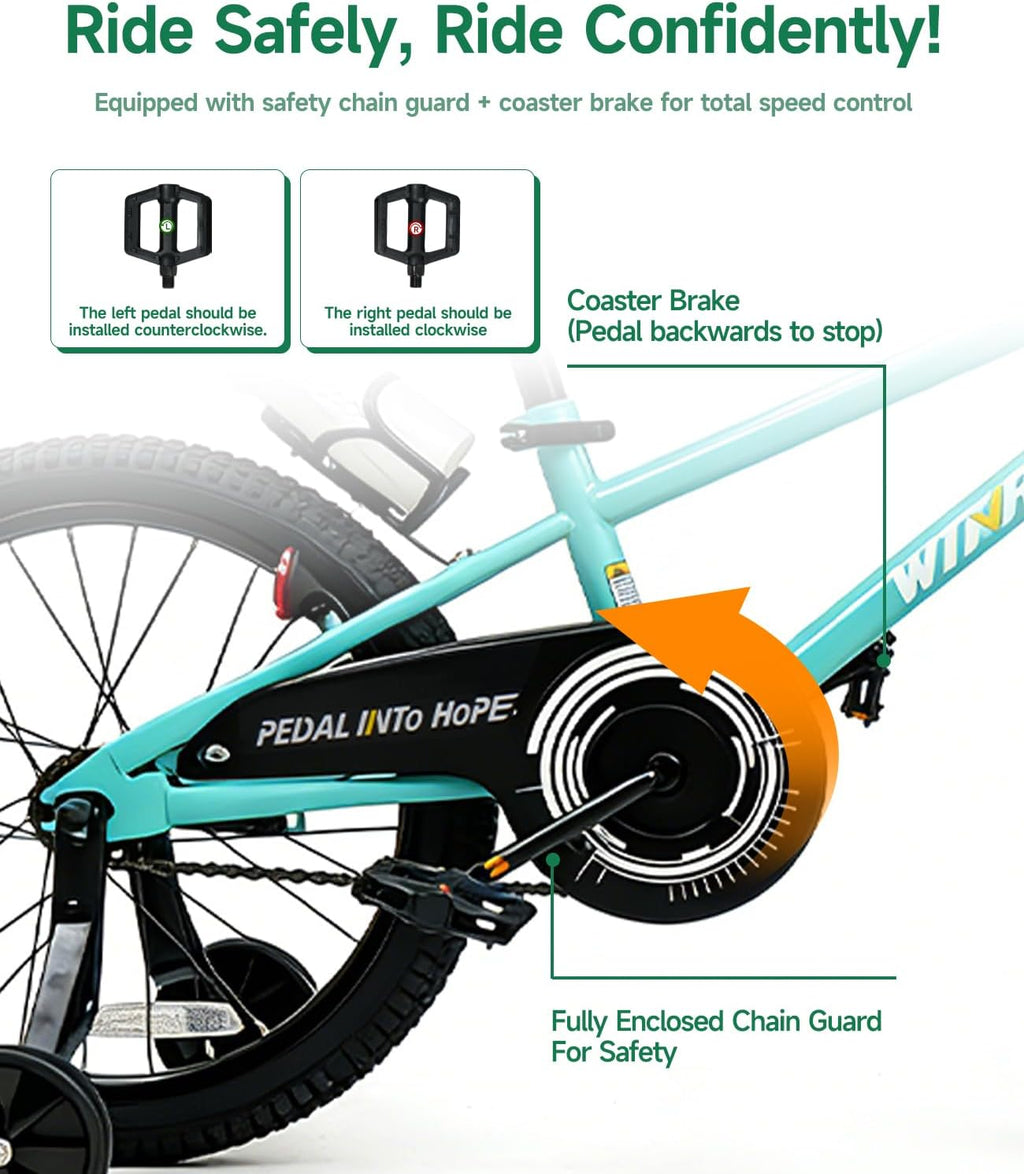 Kids Bike with Training Wheels, 12 14 16 18 Inch for Boys Girls 2-9 | Pedal Cycle with Coaster Brake Water Bottle