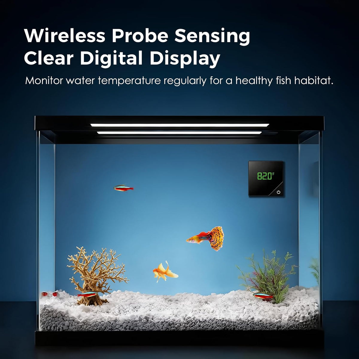 Fish Tank Thermometer, Aquarium Digital Thermometer, Wireless Probe Stick-on Design, Dual-Readout in Fahrenheit and