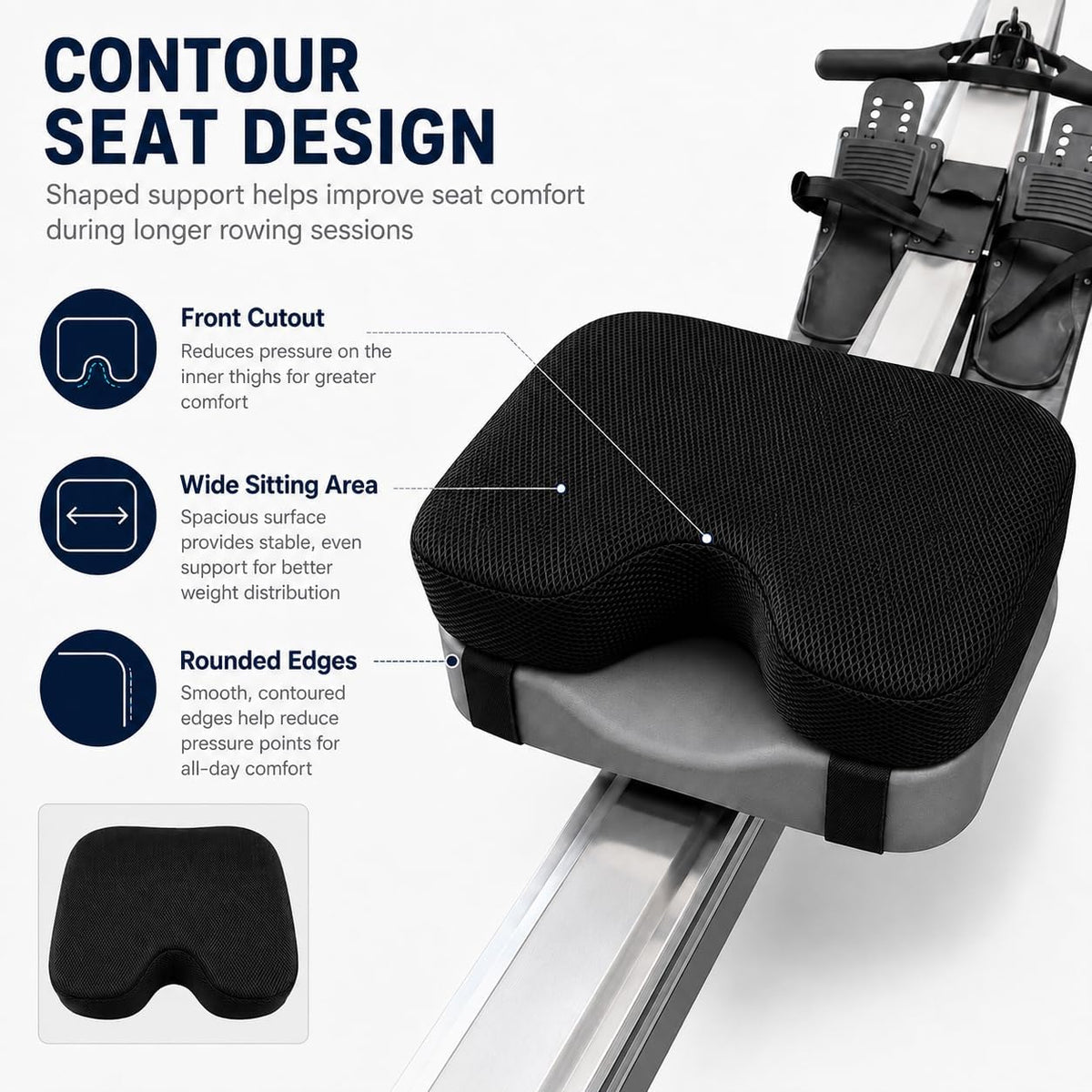 Rowing Machine Seat Cushion for Horizon Fitness Oxford 3 2015-2022, Thick Padded Seat Pad with Breathable Mesh, Adjustable Straps, Textured Bottom for Indoor Workouts