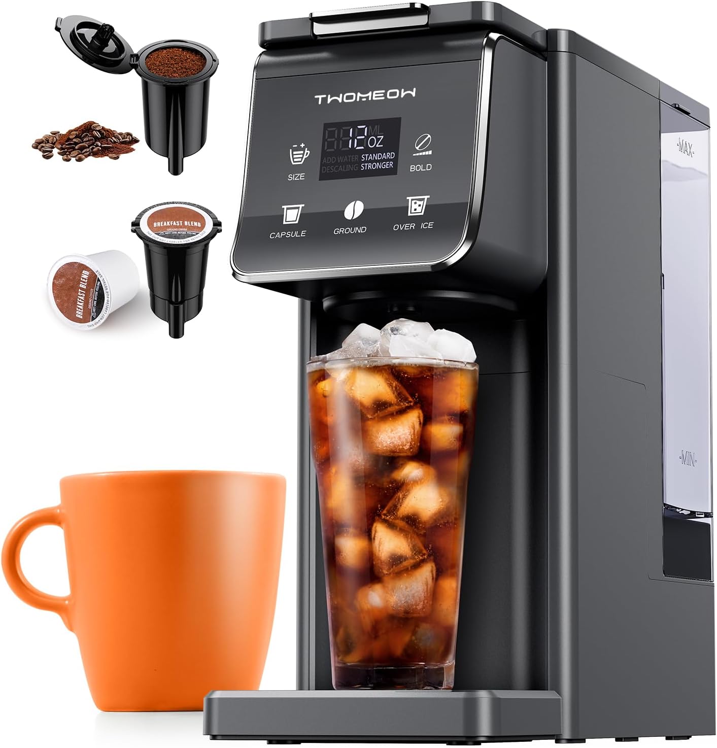 K Cup Coffee Maker With Bold Setting, Single Serve Hot & Iced Coffee Maker for K-Cup and Grounds, 52 Oz Removable