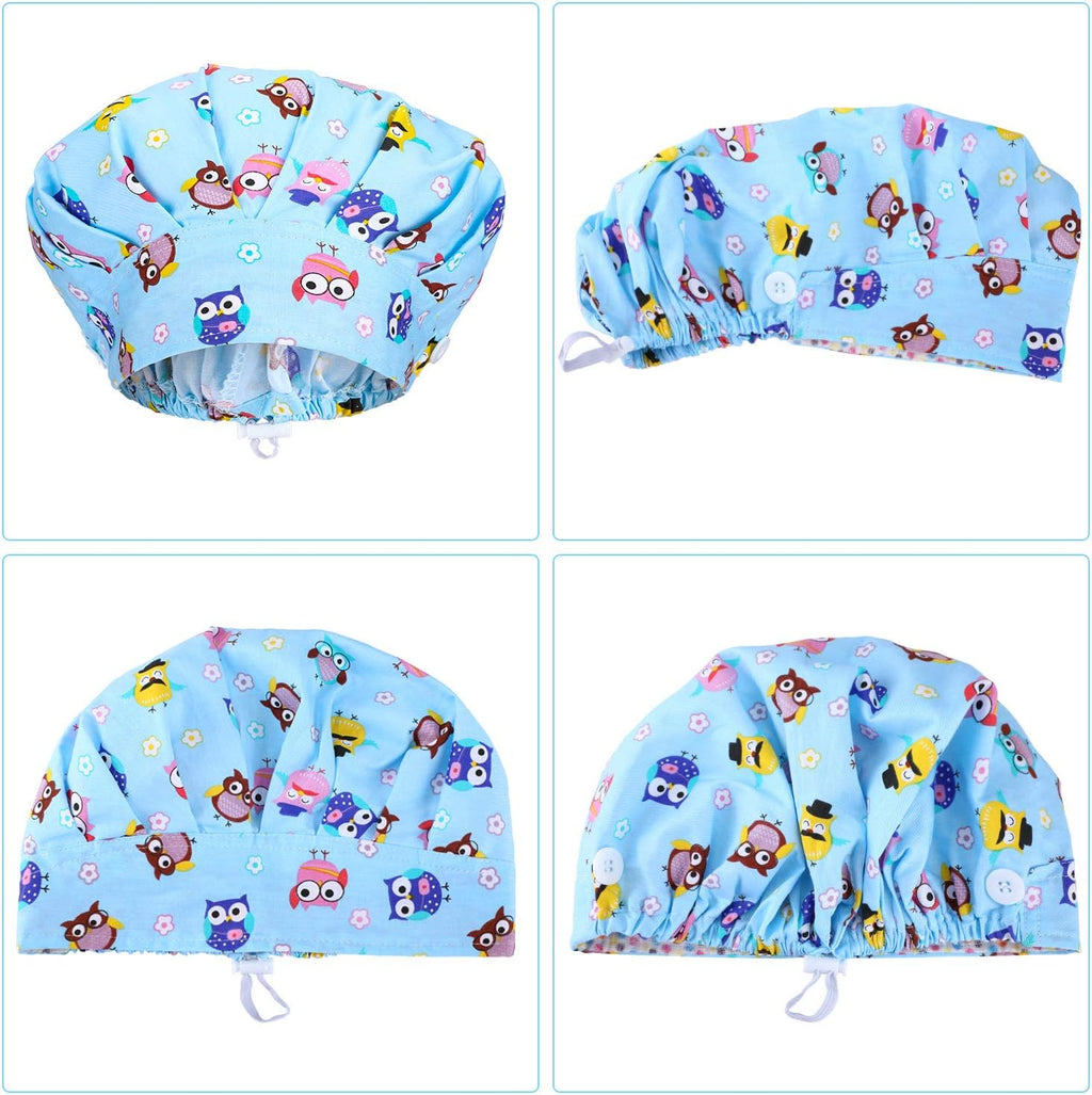 6 Pcs Nurse Surgical Bouffant Caps for Women with Buttons, Elastic