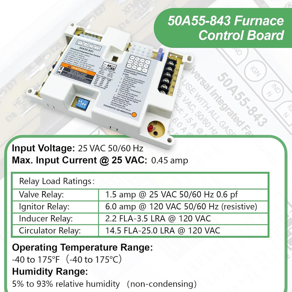 NEW 50A55-843 Universal Furnace Control Board for White-Rodgers and Lennox