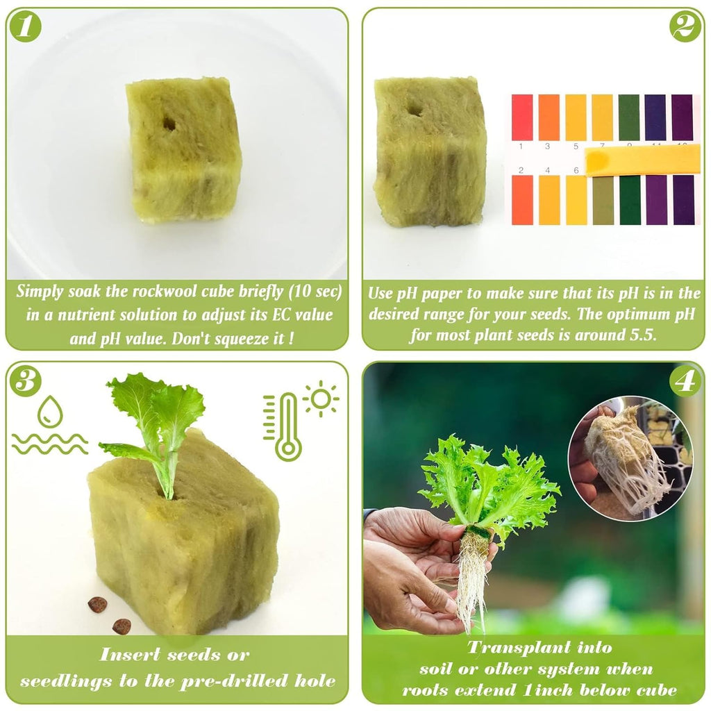 1 Inch Rockwool Cubes for Hydroponics, 200 Plugs Seed Starter Cube | High Germination Rate for Vegetables & Herbs