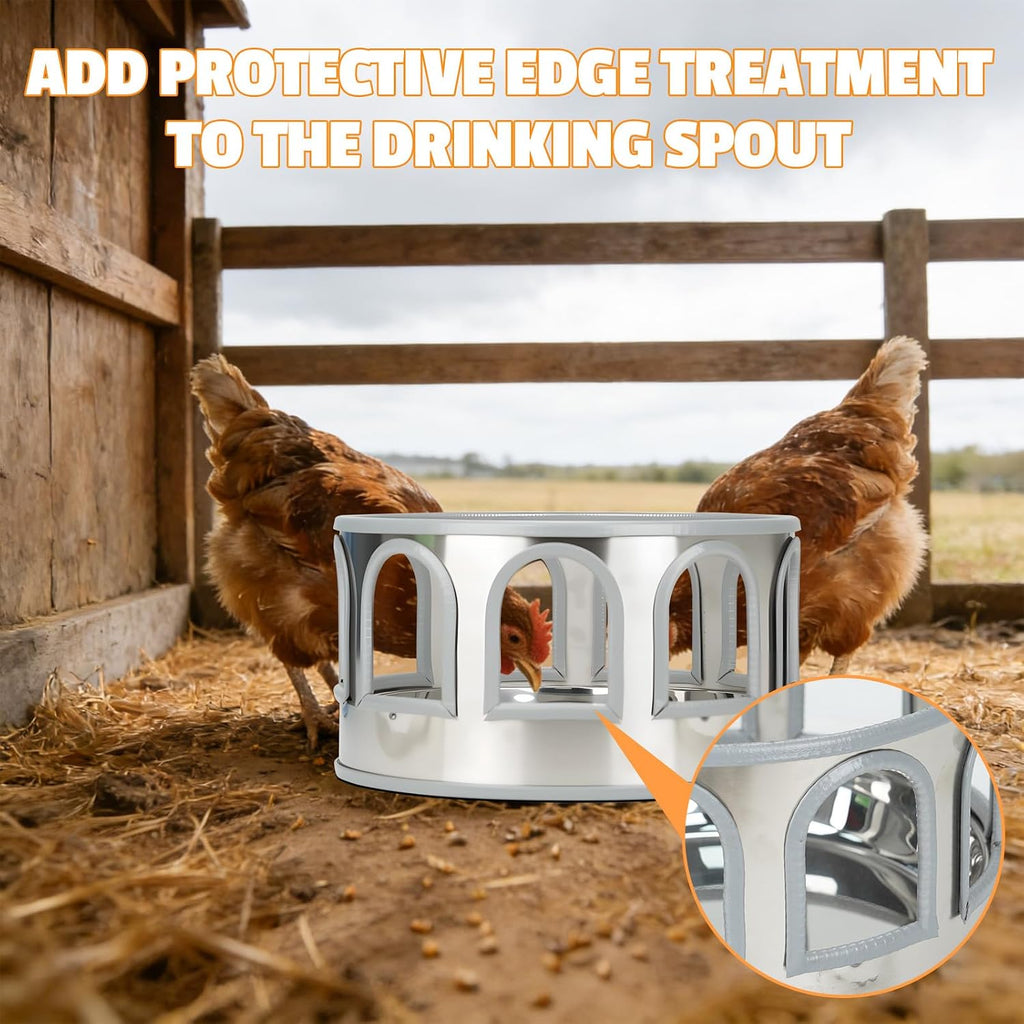 5 Gallon Chicken Waterer Base for Farm, Stainless Steel Poultry Automatic Drinker Waterer Base with 9 Guarded
