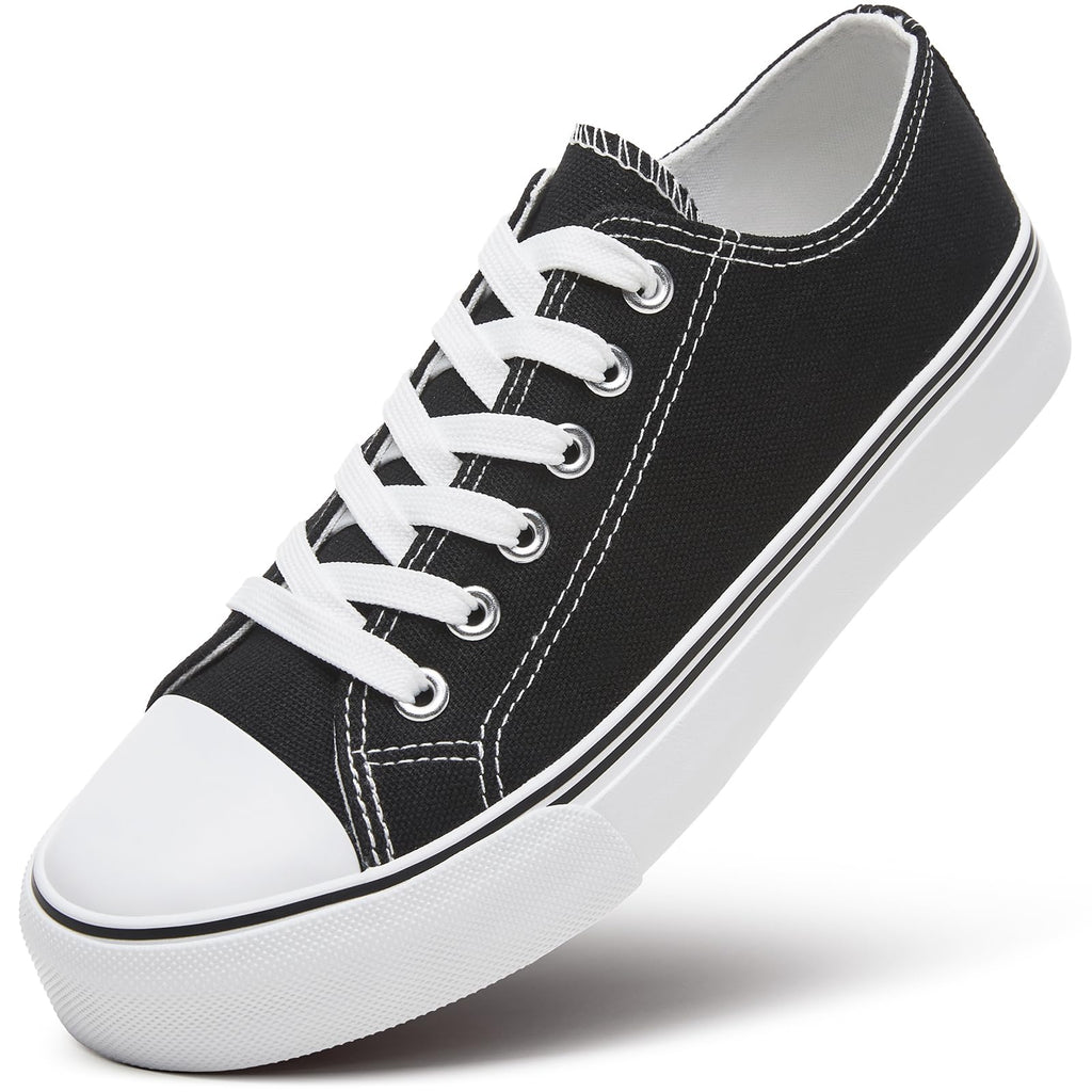 Womens White Tennis Shoes for Women,Lace up Canvas Sneakers Black US8