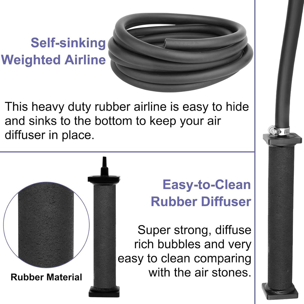 Koi Pond Aerator Pond Air Pump with Self-Sinking Airline Rubber Air Diffuser, Air Flow Control Pond Deicer All-in-One