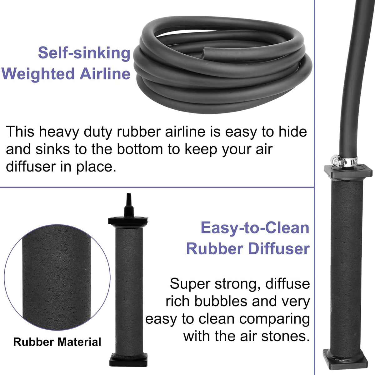 Koi Pond Aerator Pond Air Pump with Self-Sinking Airline Rubber Air Diffuser, Air Flow Control Pond Deicer All-in-One