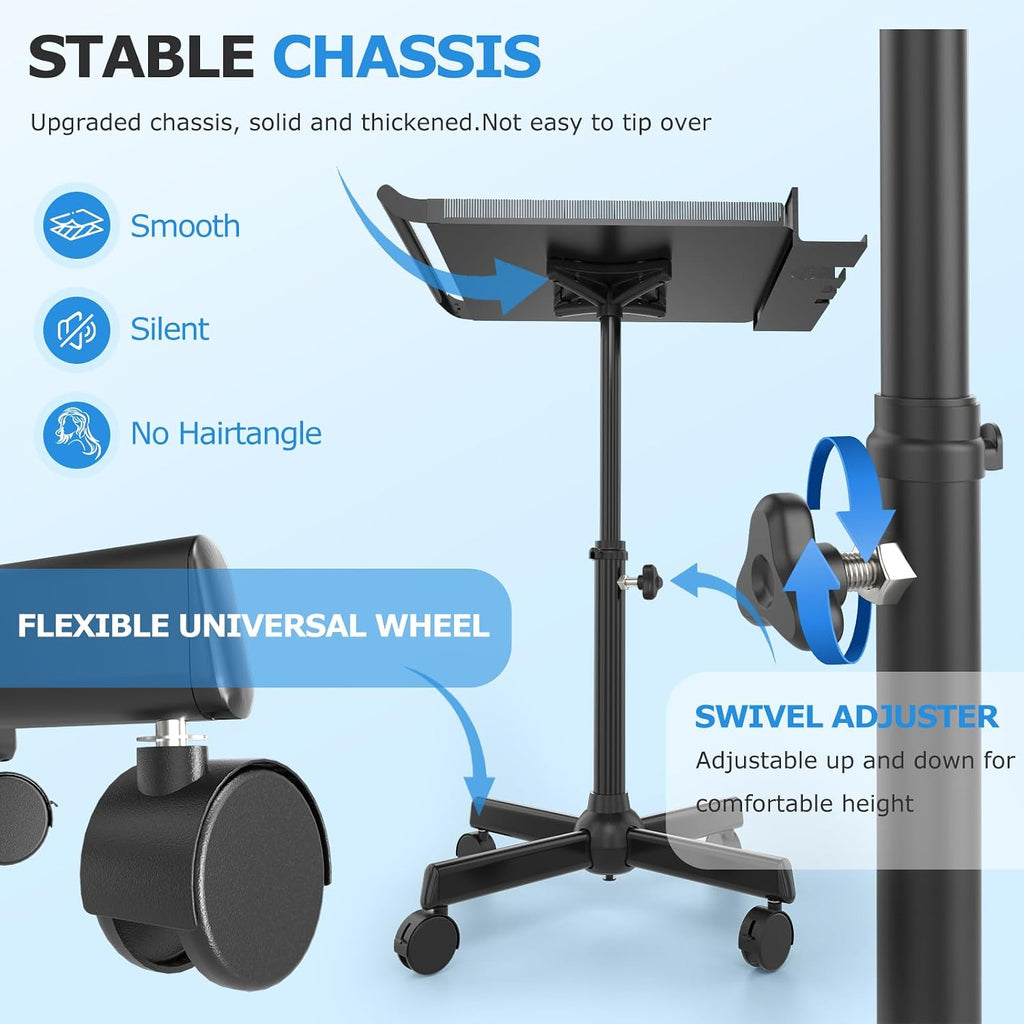 Hairstylist Tray on Wheels, Rolling Salon Tray with Holder and Hair Separator Stand, Salon Trolley Adjustable Tray