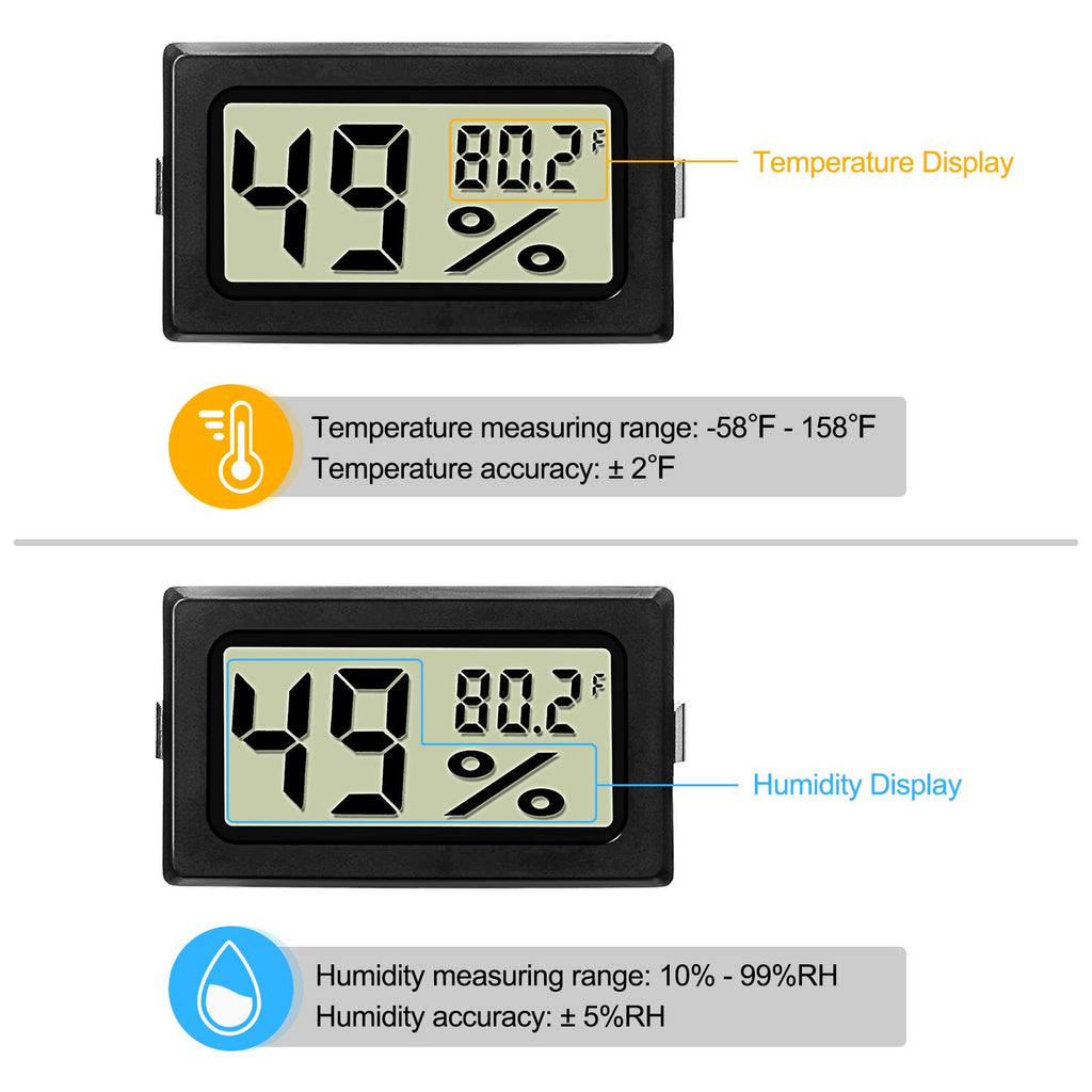 12 Pcs Digital Humidity Meter with Probe LCD Thermometer,Black