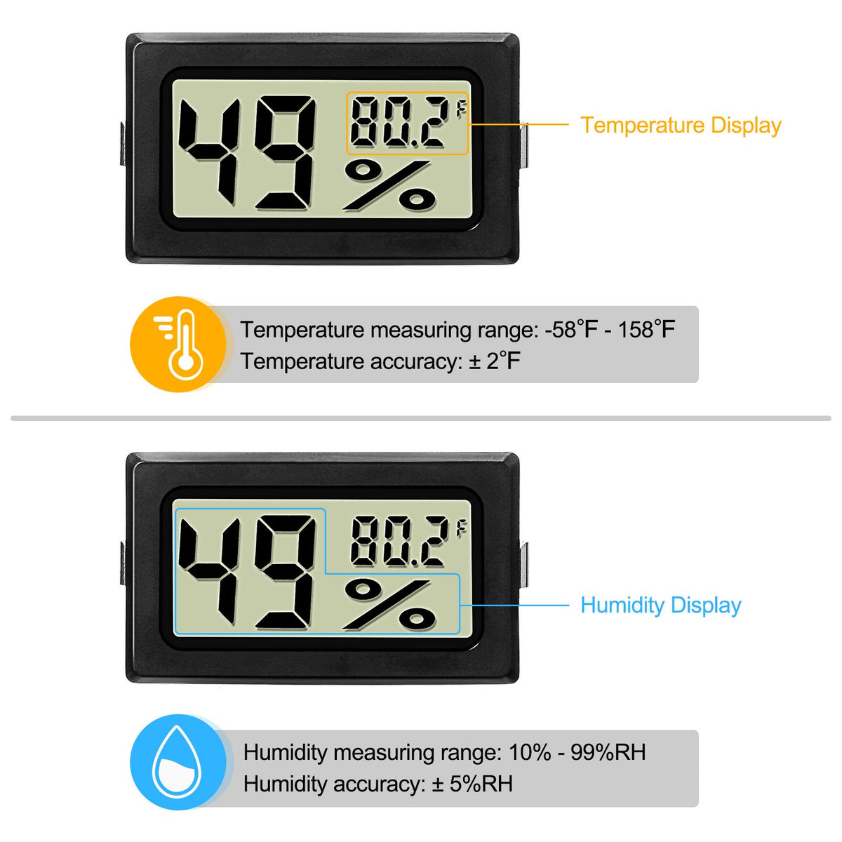 12 Pcs Digital Humidity Meter with Probe LCD Thermometer,Black