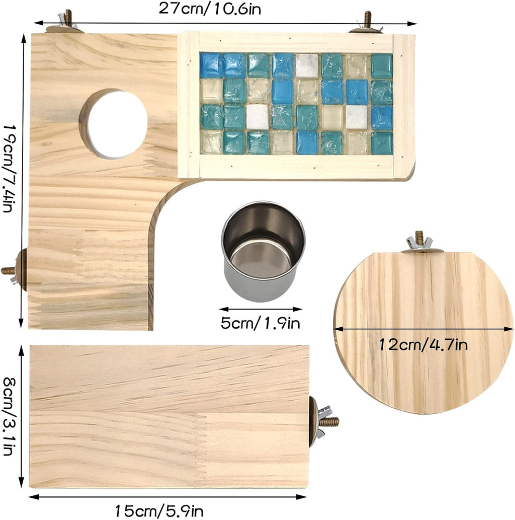 Wooden Hamster Cage Platform Set Wood Chinchilla Ledges and Platforms Rectangle L-Shaped Round Cage Accessories with