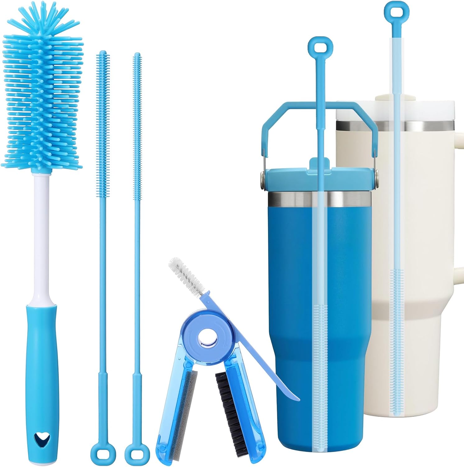 Water Bottle Cleaner Brush Set for Stanley Tumbler 40 oz/30 oz Cup | Multifunctional Bottle Brush and Long Silicone