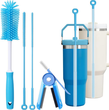 Water Bottle Cleaner Brush Set for Stanley Tumbler 40 oz/30 oz Cup | Multifunctional Bottle Brush and Long Silicone