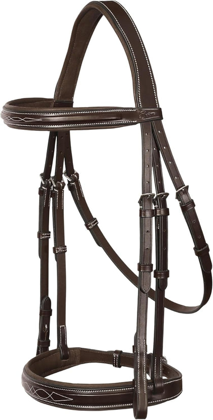 Exion Hunter Anatomic English Bridle for Horses – Padded Fancy Stitched Leather Bridle with Braided Reins – Ergonomic