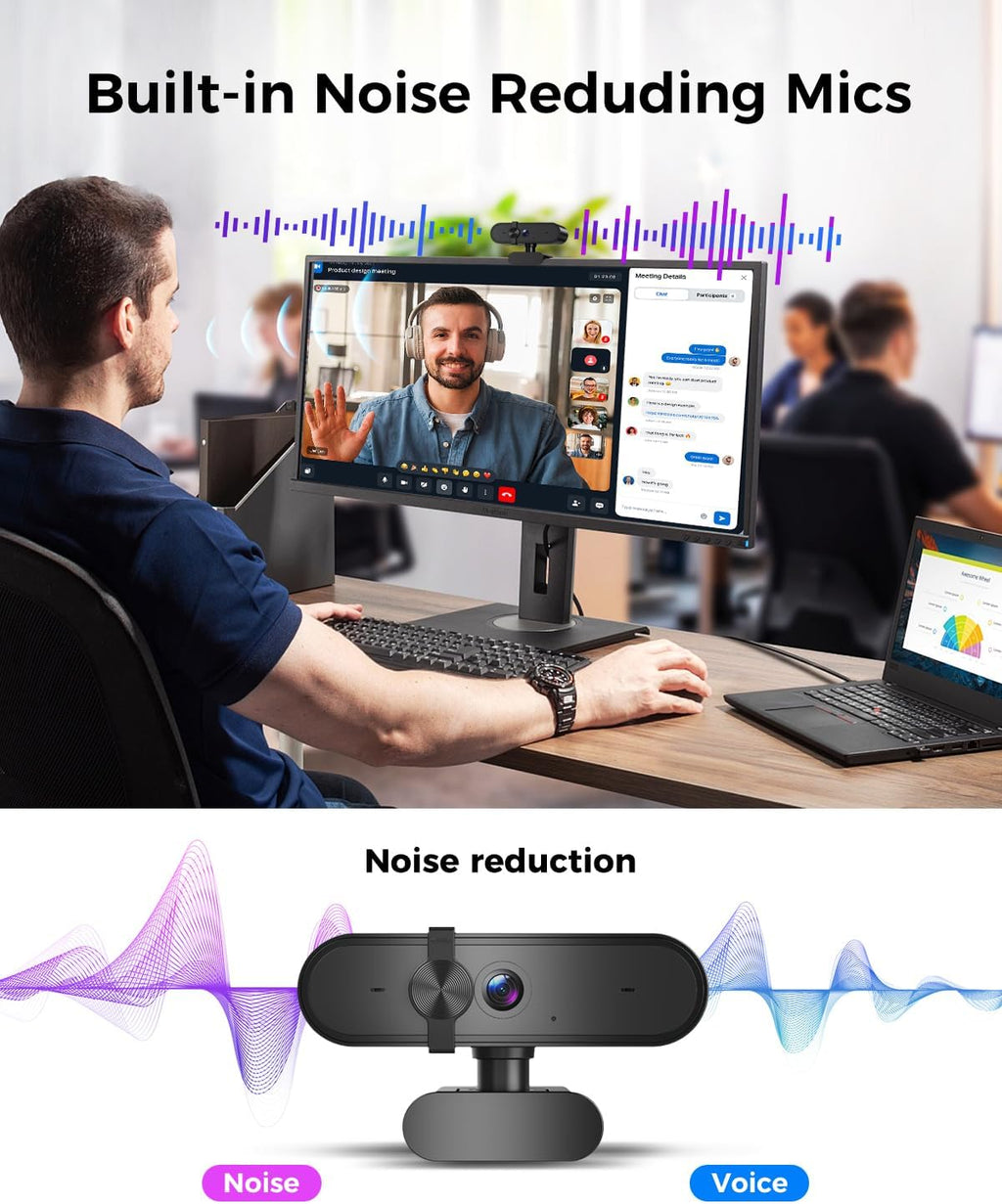 1080P Webcam Computer Camera with Microphone & Wide View - Auto Light Correction Webcam for PC, Mac, Laptop, Desktop