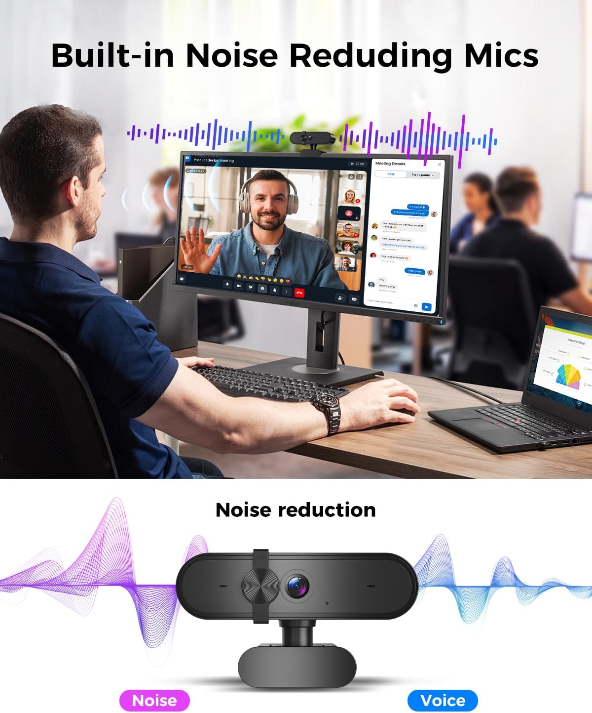 1080P Webcam Computer Camera with Microphone & Wide View - Auto Light Correction Webcam for PC, Mac, Laptop, Desktop