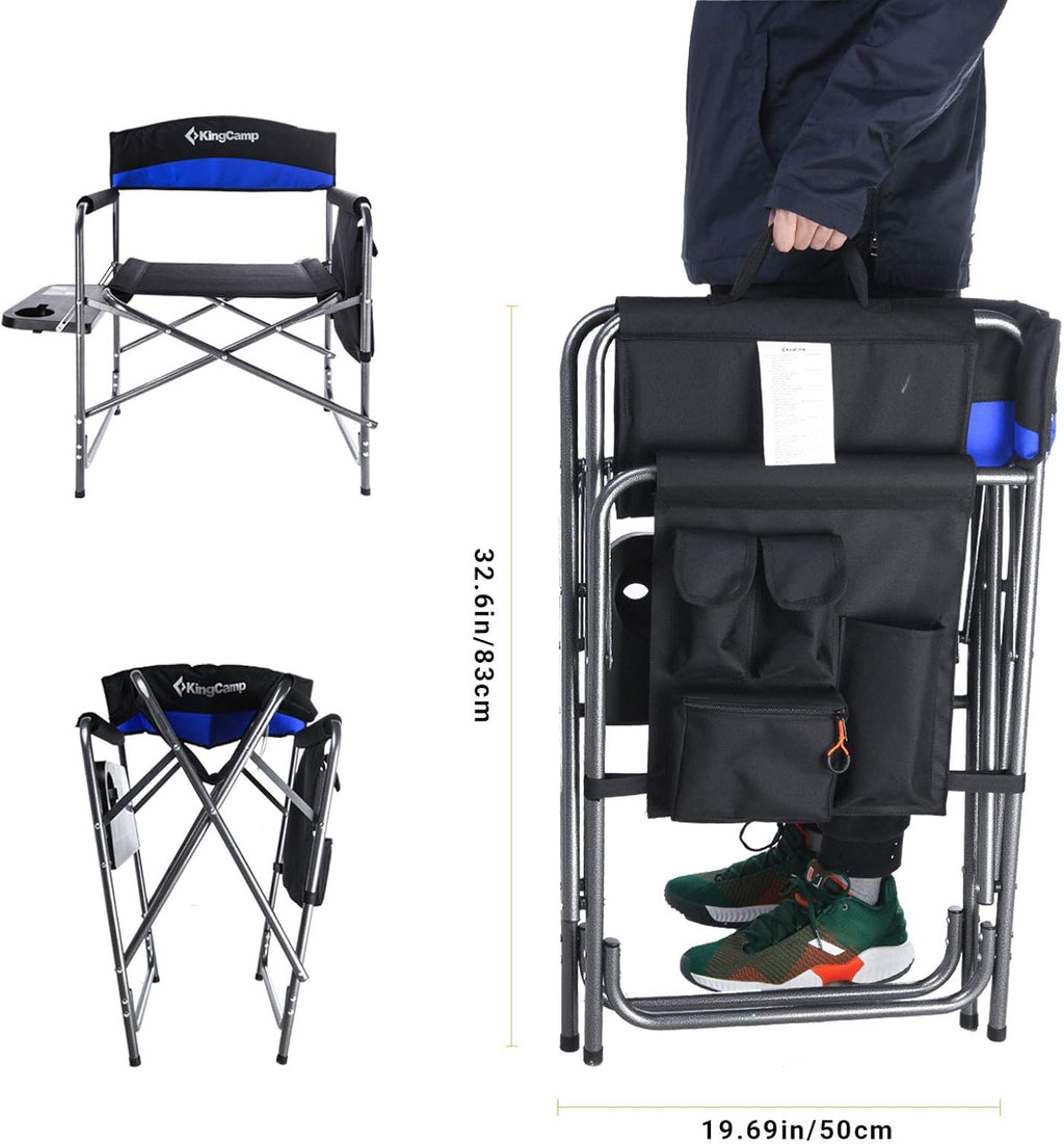 Portable Camping Chair, Folding Directors Chair Compact Outdoor Chair with Side Table Cup Holder for Beach Trip