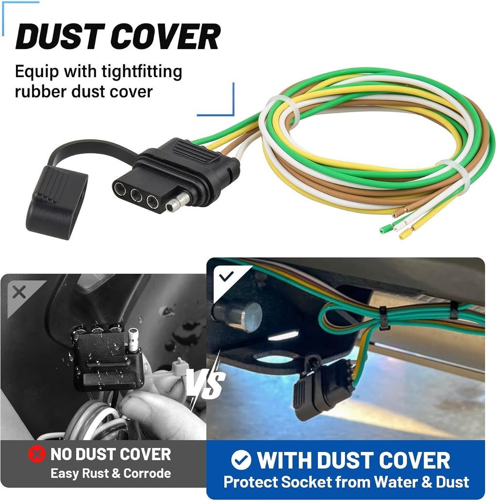 4 Pin Vehicle Side Trailer Wiring Harness 49 Inch, 16AWG 4 Prong Trailer Light Plug Socket with Dust Cover, Truck 4