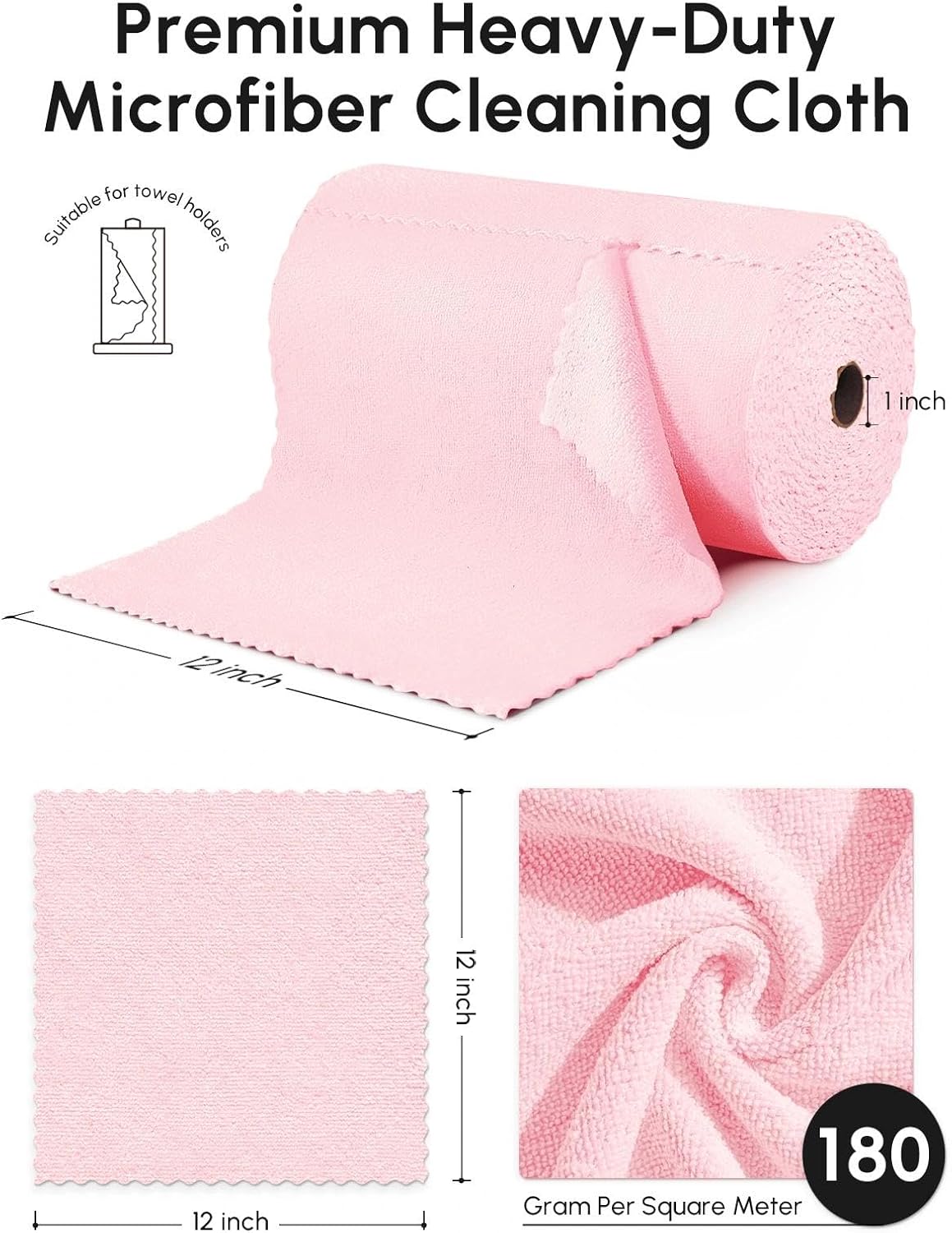 Microfiber Cleaning Cloths Roll, 75 Pack Tear Away Microfiber Towels Roll, 12" x 12" Lint Free Rags, Reusable