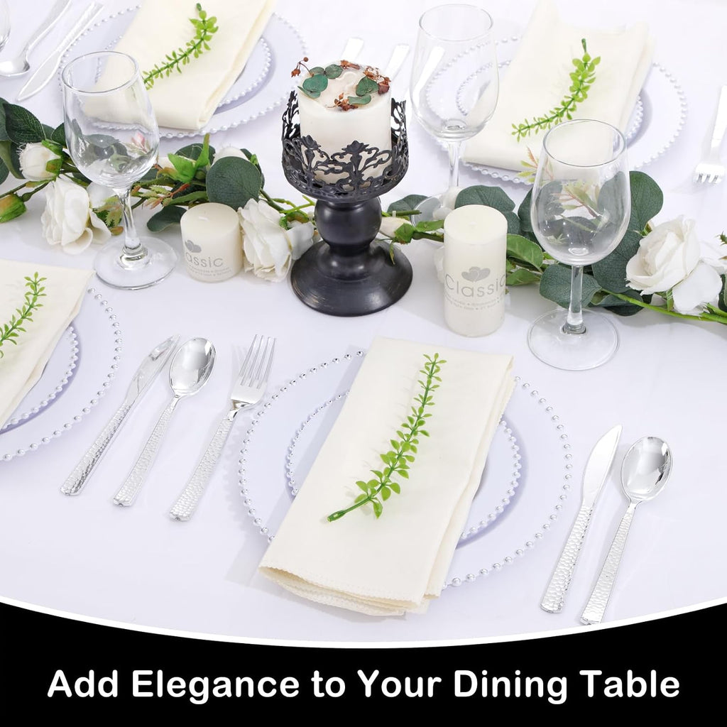 180Pcs Silver Plastic Silverware Set for Wedding,Parties,Events
