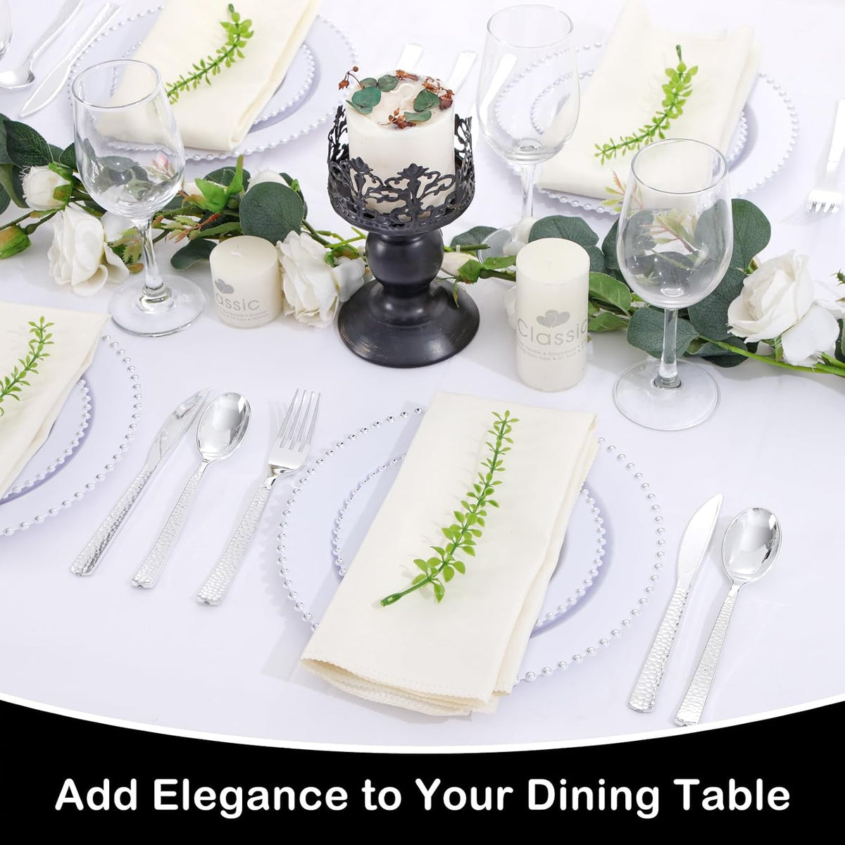 180Pcs Silver Plastic Silverware Set for Wedding,Parties,Events