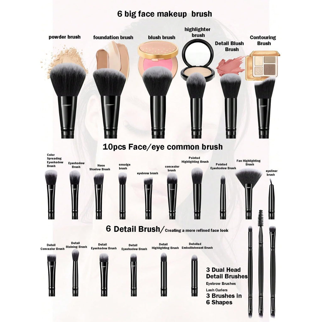 56Pcs Black Makeup Brushes Set Professional with Case Premium Synthetic for Blush Eye Shadow Concealer Powder