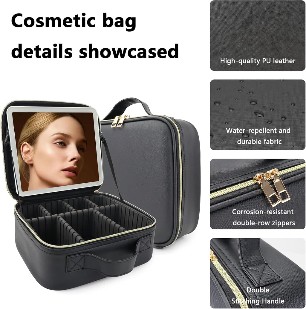 Makeup Bag with Led Mirror,Large Vanity Makeup Cases with 3 Color Setting,Portable Storage and Adjustable
