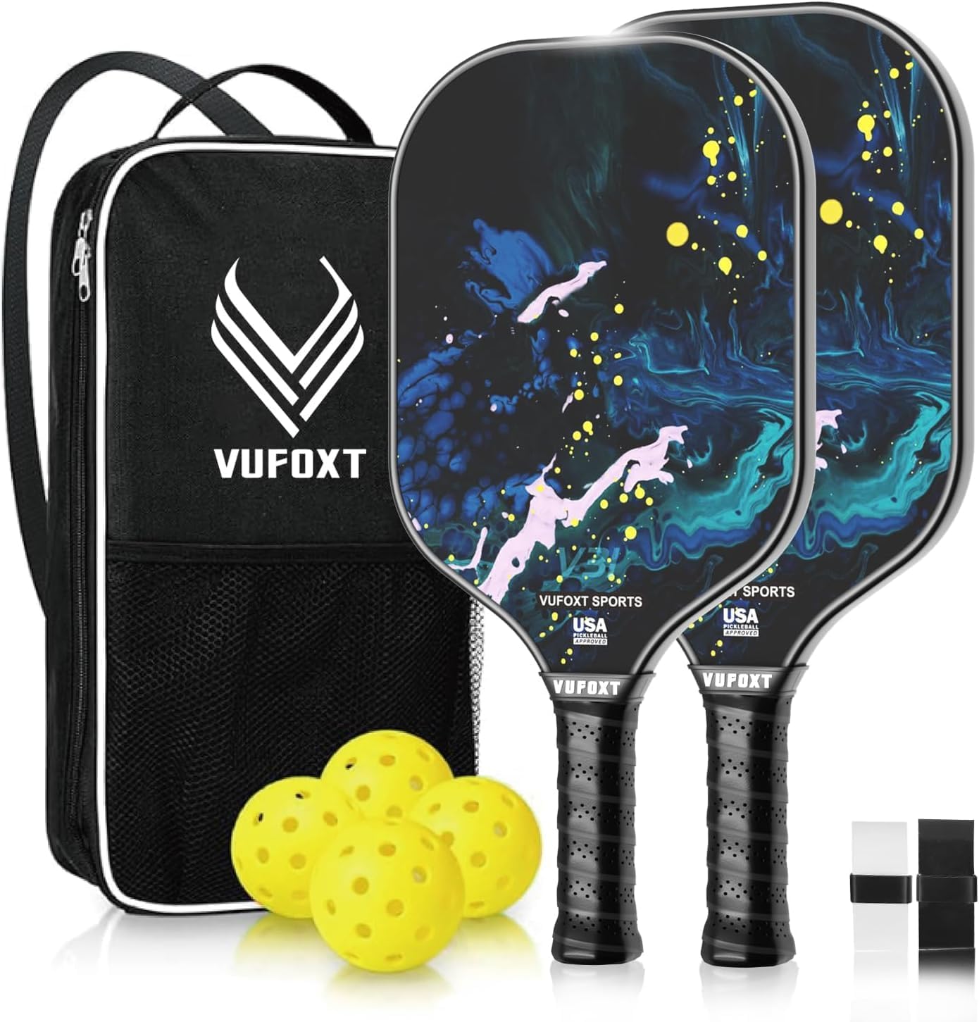 Pickleball Paddles Set of 2/4, USAPA Approved Carbon Fiber Surface Pickle Ball Set - 14mm PP Honeycomb Core of