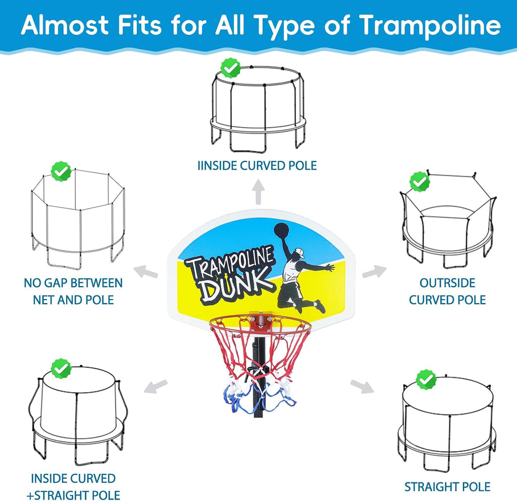 Trampoline Basketball Hoop, Universal Trampoline Accessories, Fits Straight Pole & Curved Pole, Upgraded Basketball