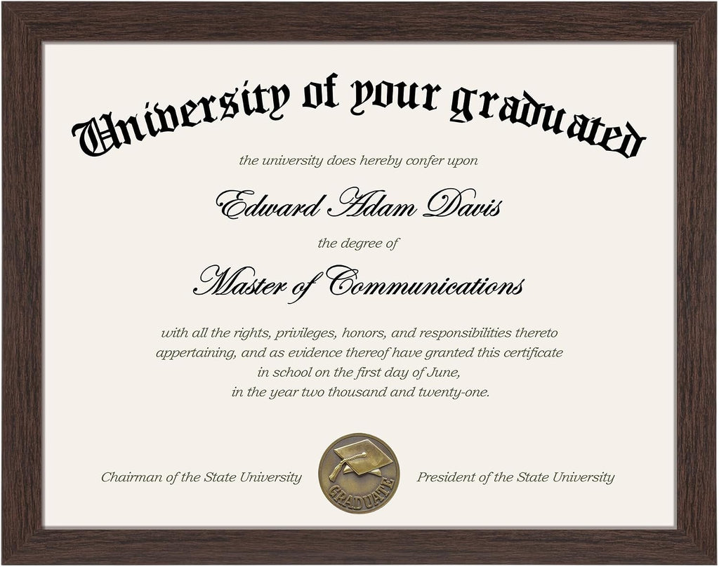 Certificate Frame, 8.5 by 11 Diploma Frames, 1 Pack, Brown | Clear Plexiglass, 8.5x11 Document Degree Frames for