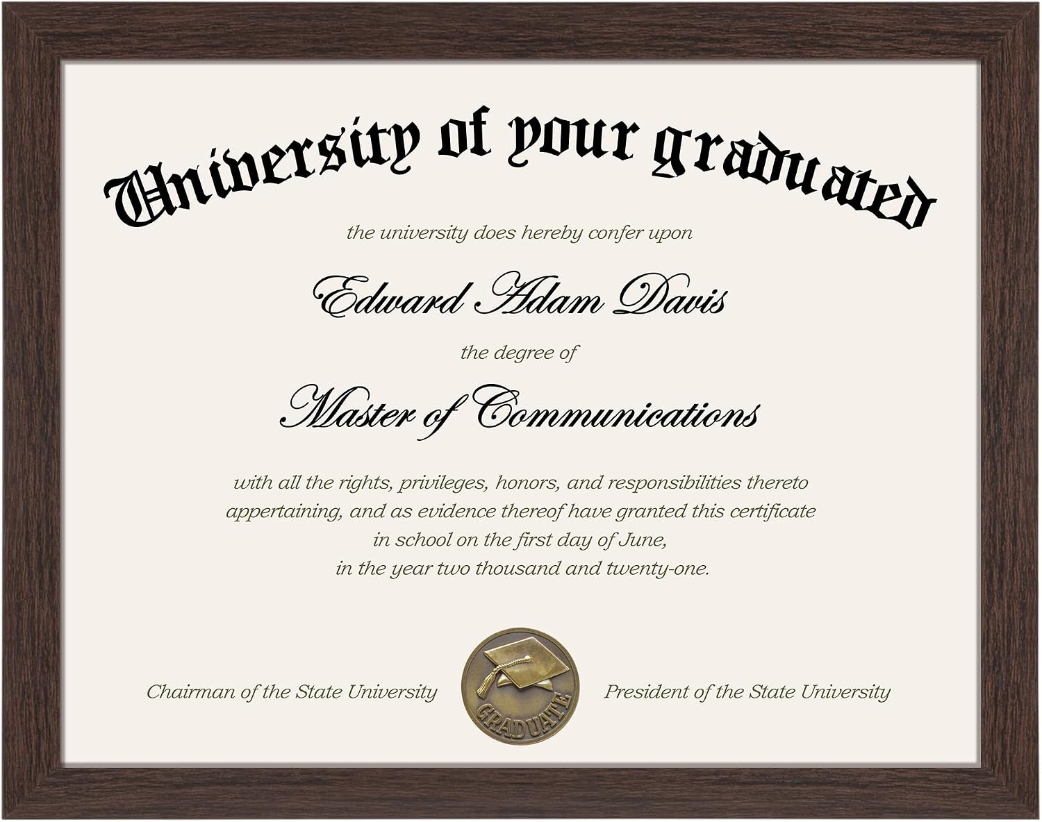 Certificate Frame, 8.5 by 11 Diploma Frames, 1 Pack, Brown | Clear Plexiglass, 8.5x11 Document Degree Frames for
