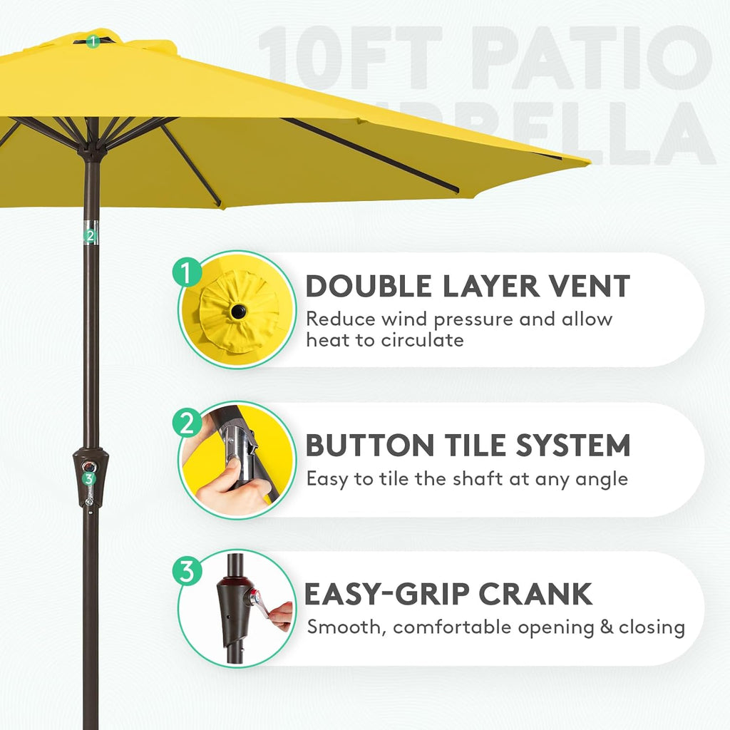 10FT Outdoor Patio Umbrella Outdoor Table Umbrella with Push Button Tilt and Crank, Market Umbrella 8 Sturdy Ribs UV