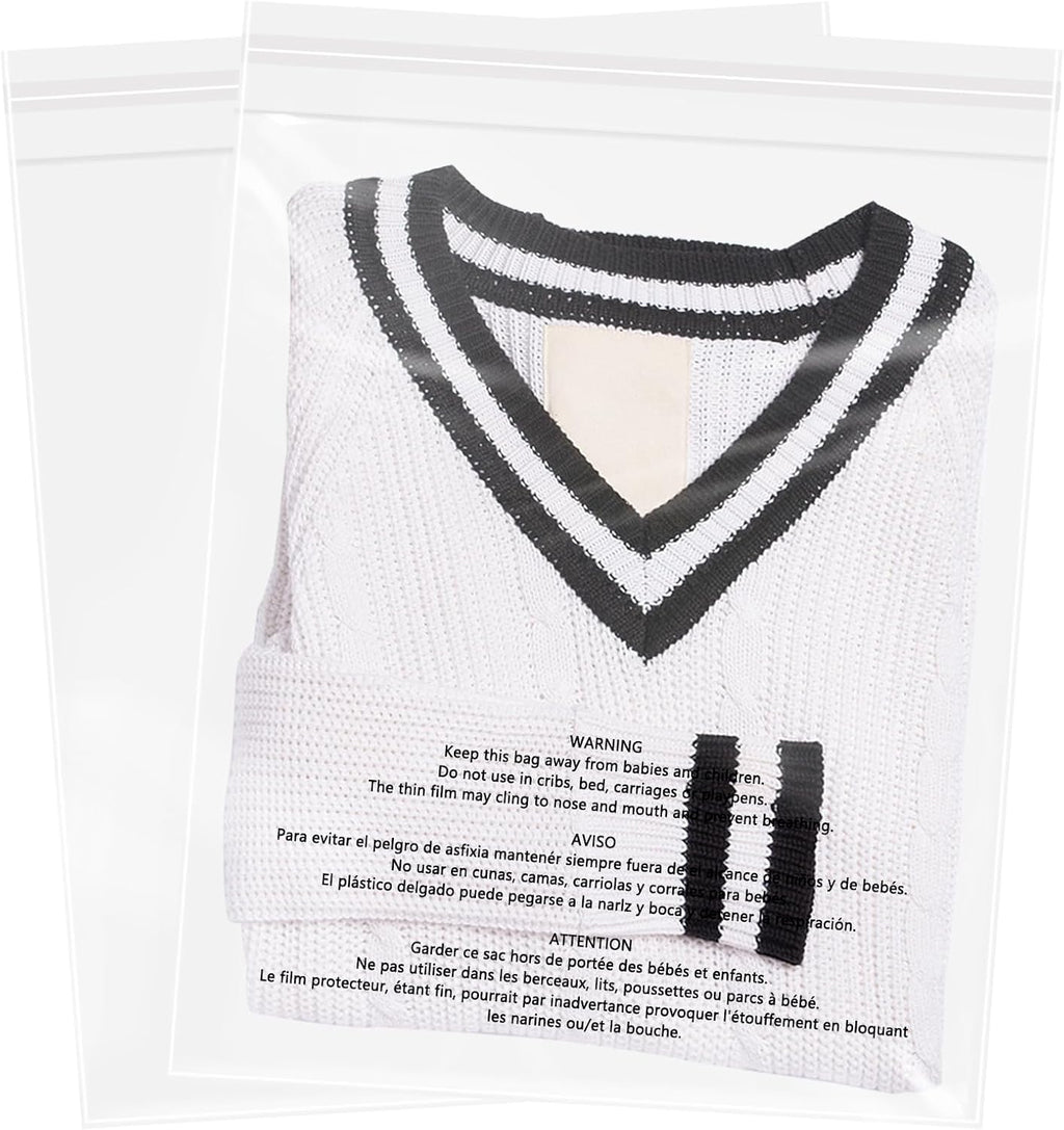 13" x 15" (100 Count) Clear Poly Bags with Suffocation Warning