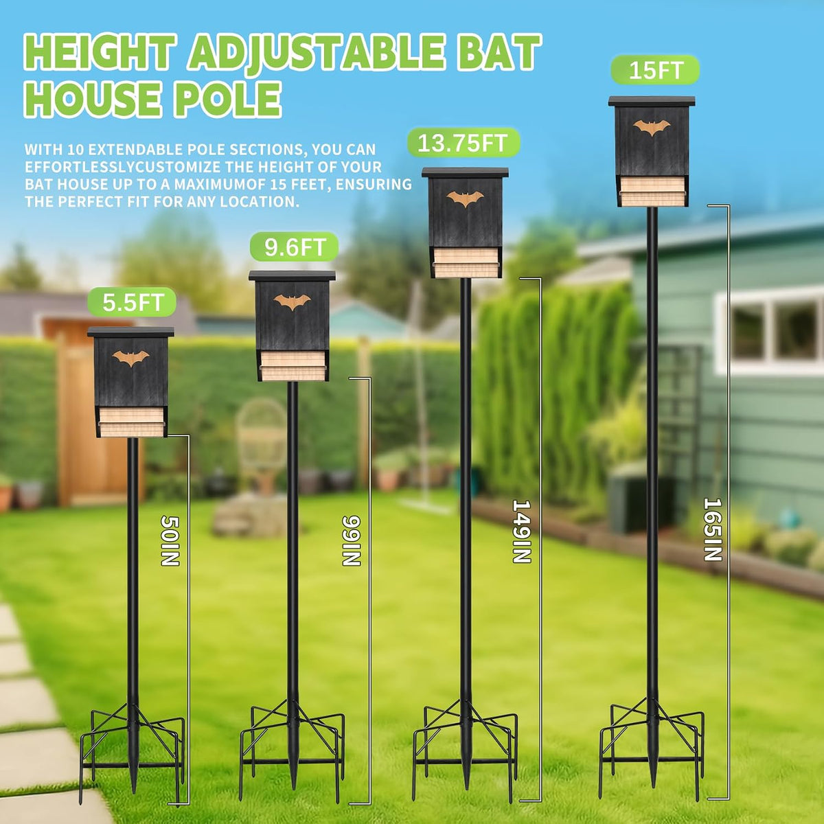 15 FT Bat House Pole, Telescoping Martin House Pole Kit