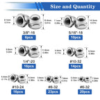 105Pcs 304 Stainless Steel SAE Acorn Nuts Assortment Kit