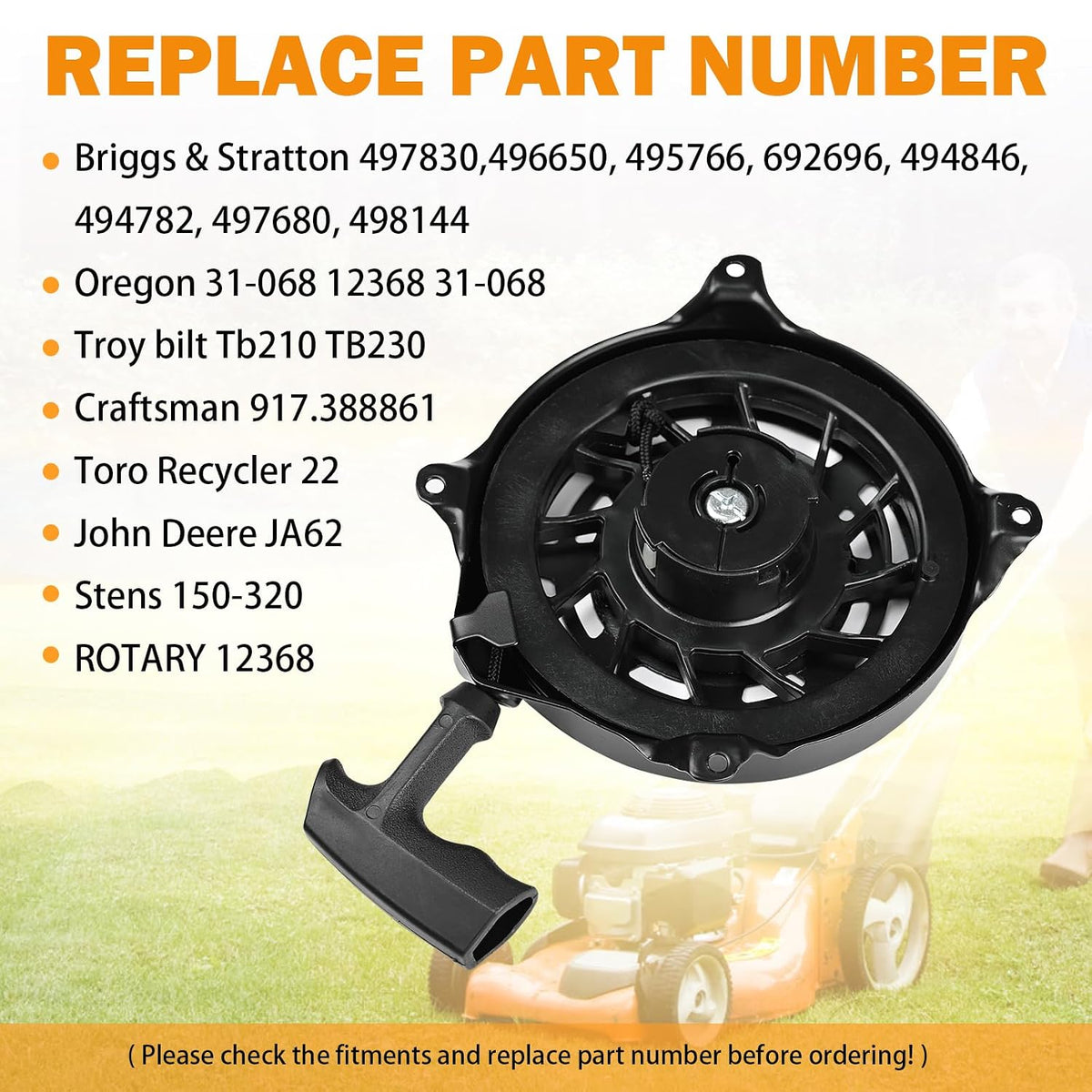 497680 Rewind Starter for Briggs & Stratton Lawn Mower Pull Start Assembly