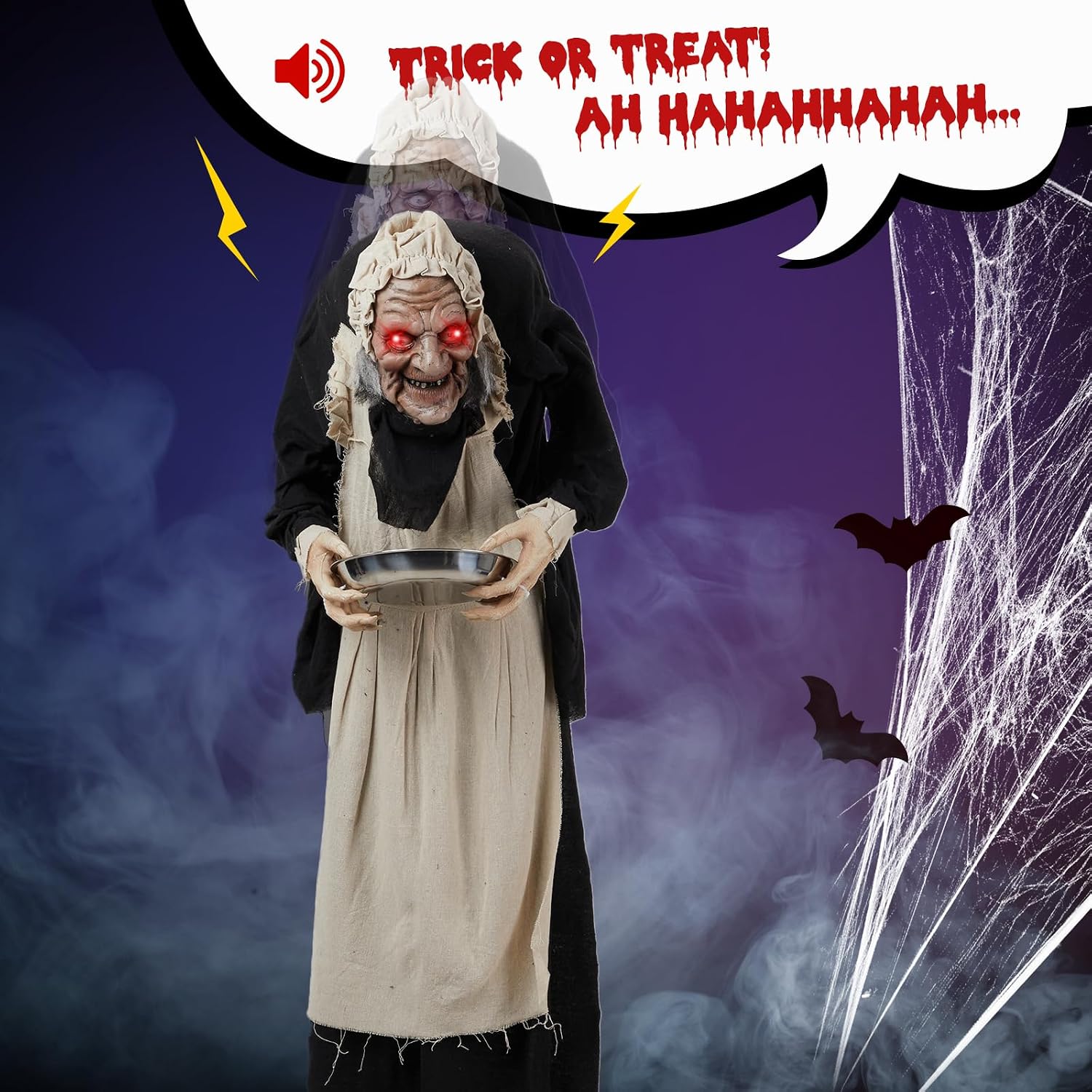 5FT Halloween Decoration Animatronics Talking Outdoor Decorations with Voice Control Light Up Eyes for Indoor Party