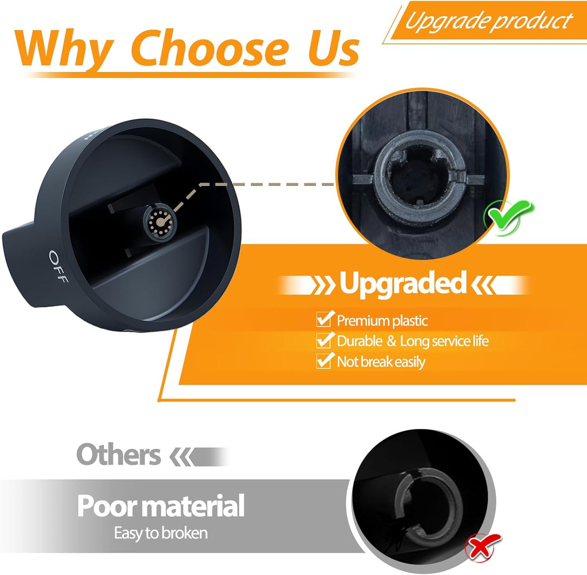 atgestore Upgraded W10339442 Stove Knobs Replacement for Whirlpool Stove Parts WPW10339442 Burner Knob WFG320M0BW2 WFG505M0BS0 Whirlpool Gas Range Parts Oven Cooktop Burner Control Knobs Black