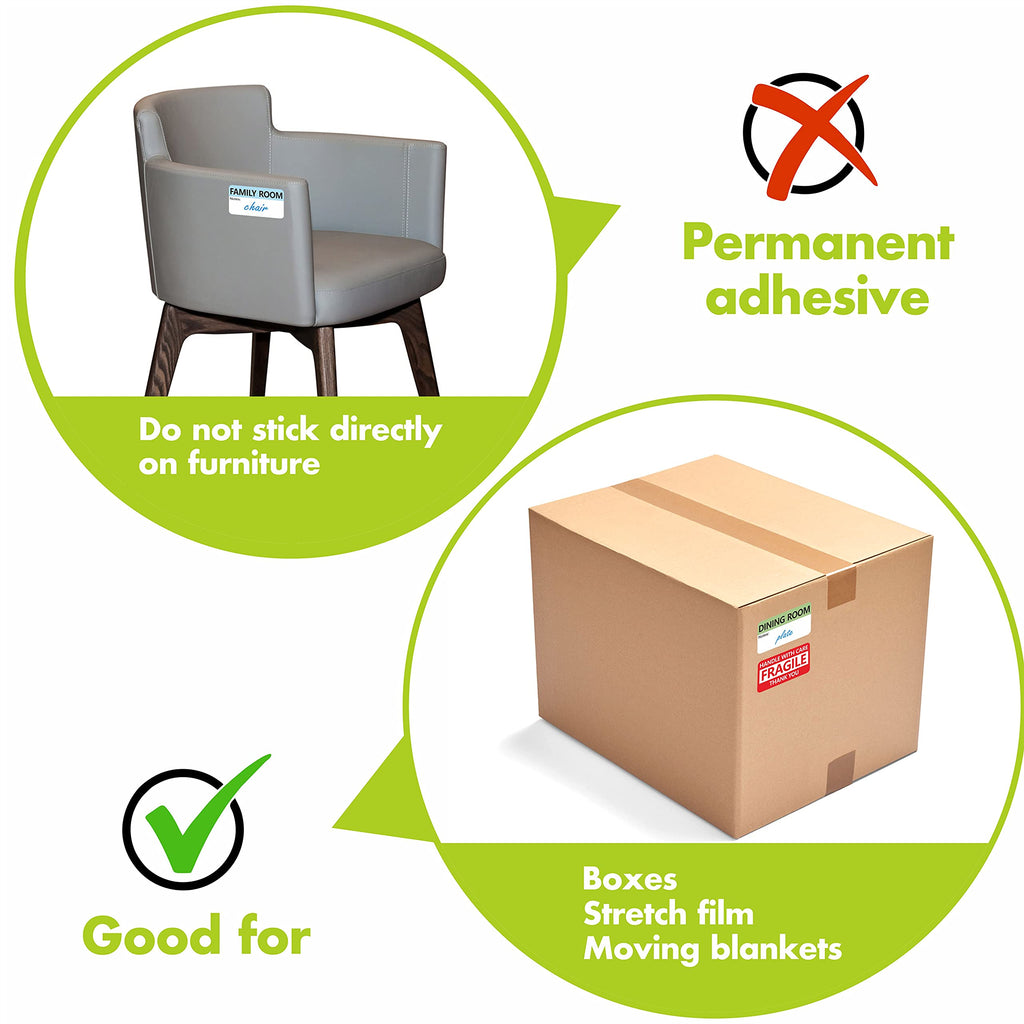 500 pcs 20 Designs Pre-Printed Color-Coded Home Moving Packing Box Labels with Writable Notes Areas, Each Measures 2”