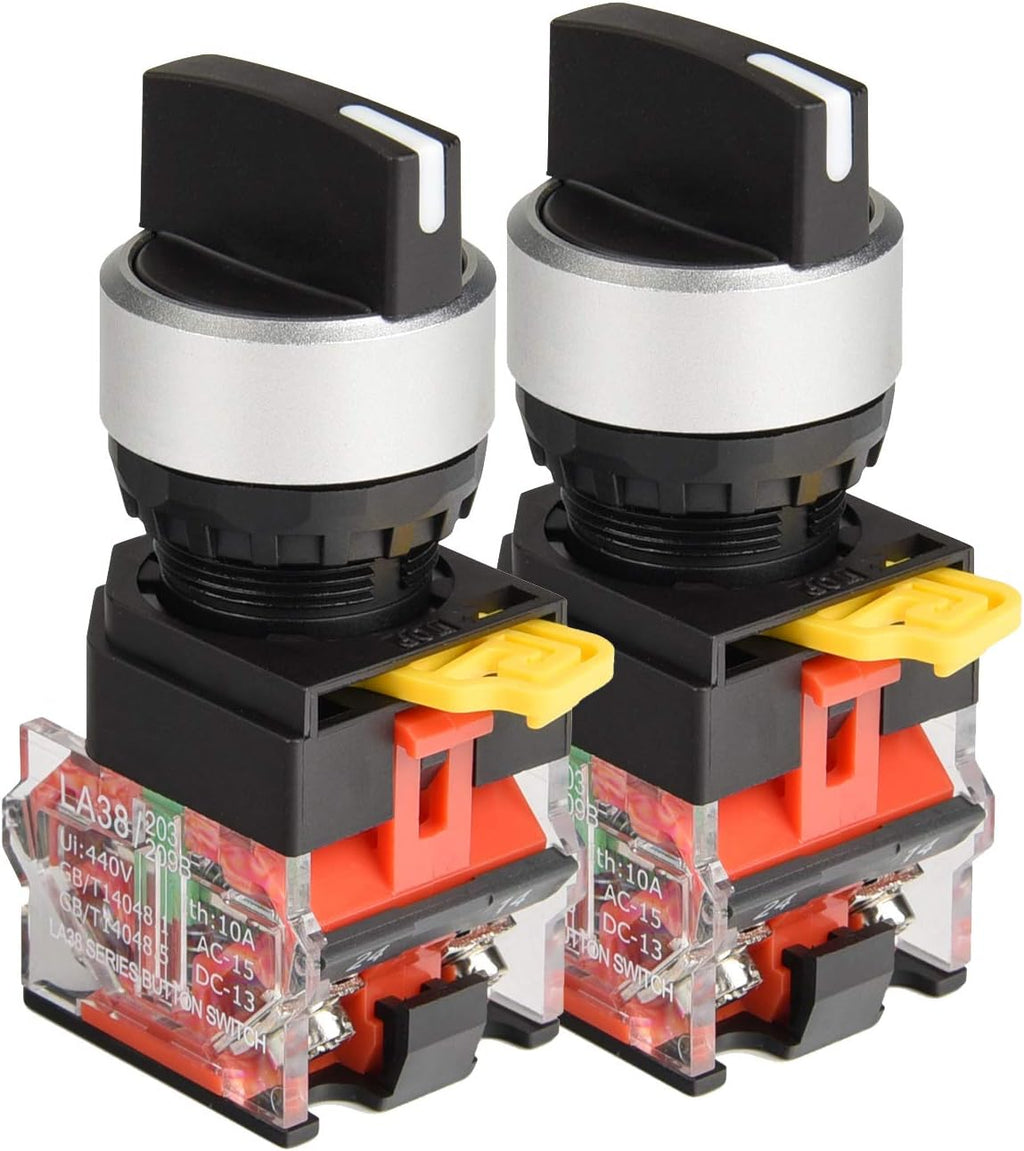 APIELE 22mm 2 Position Selector Switch 10A 440V Push Button Switch Maintained (Pack of 2)