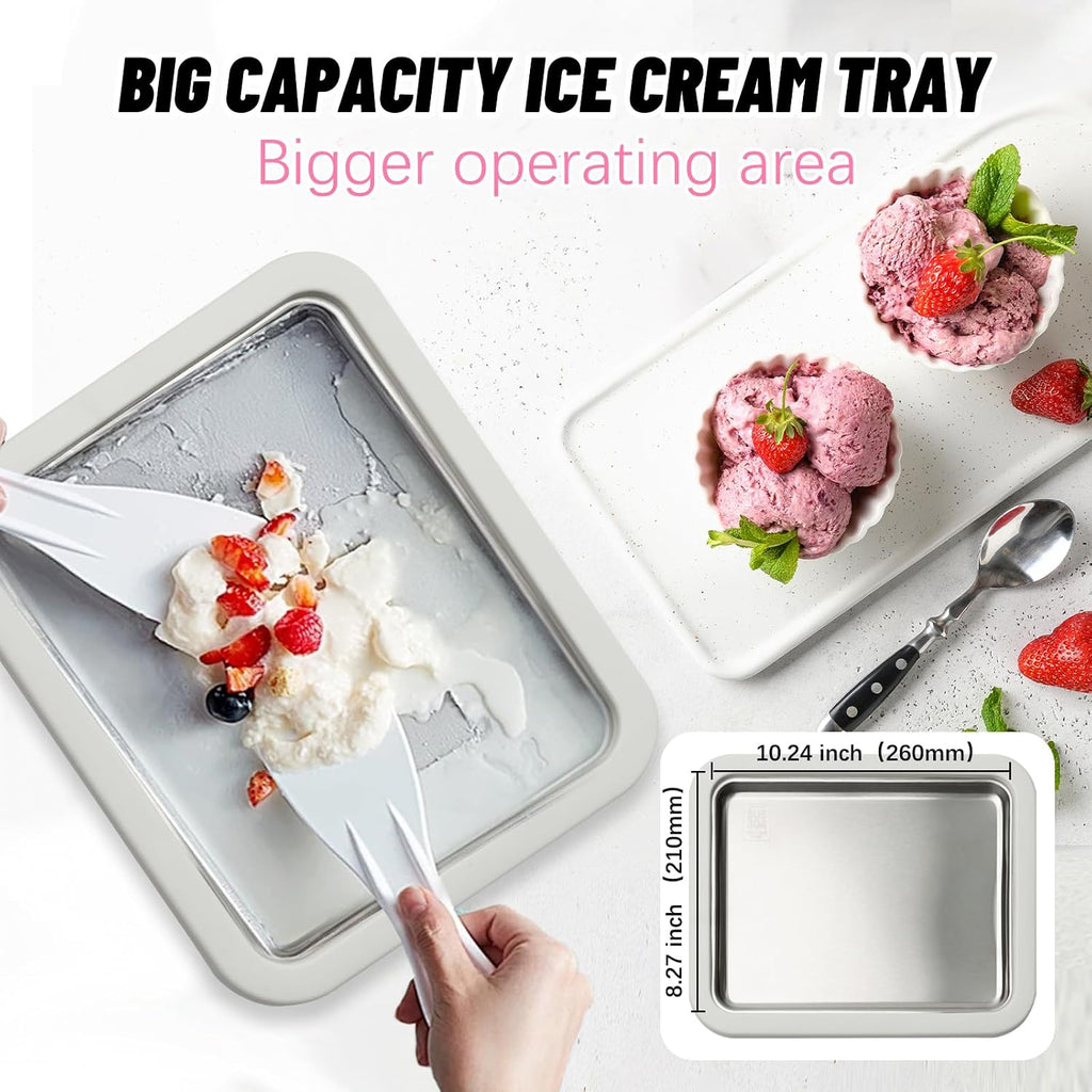 Rolled Ice Cream Maker Kit with Lid and 2 Spatulas, Rolled Ice Cream Tray