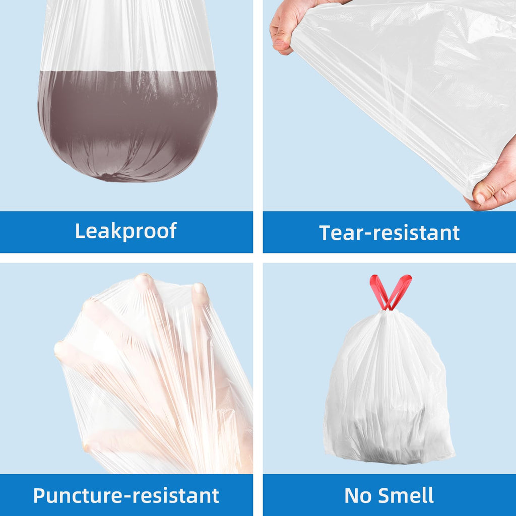 13.2 Gallon Tall Kitchen Drawstring Trash Bags, 120 Count Pre-separated Garbage Bags, Unscented, Leak Proof, Waste