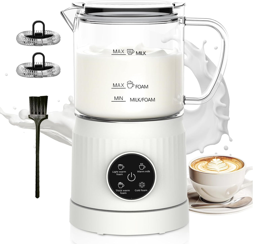 4-in-1 Electric Milk Frother and Steamer for Whole Milk, LED Touch Screen | Cold and Warm Foam Maker, Ceramic-Coated