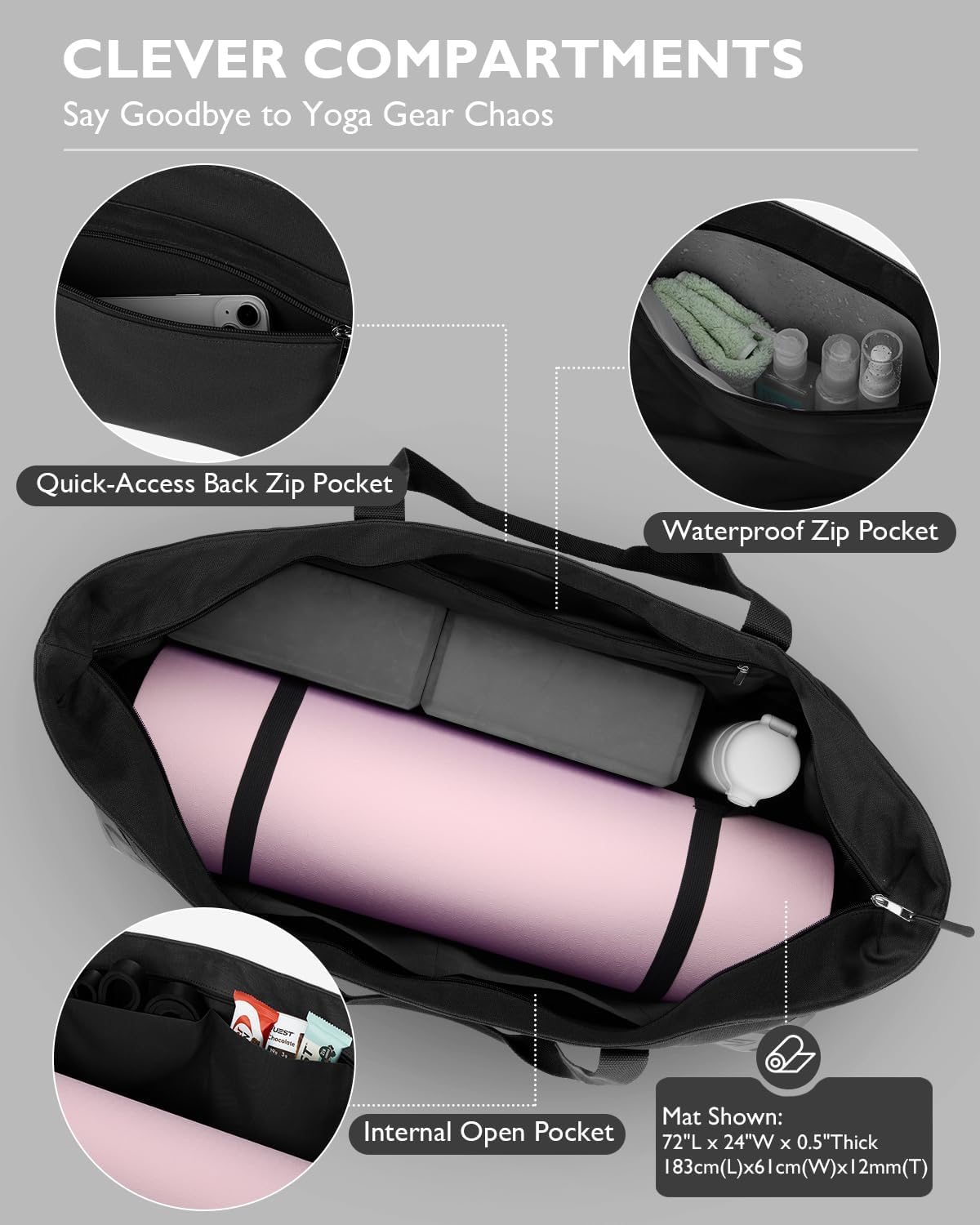 Yoga Mat Bag, Extra Canvas Gym Bag with Waterproof Pocket Metal Zipper, Fits Mat & Blocks, Stylish Yoga Mat Carrier