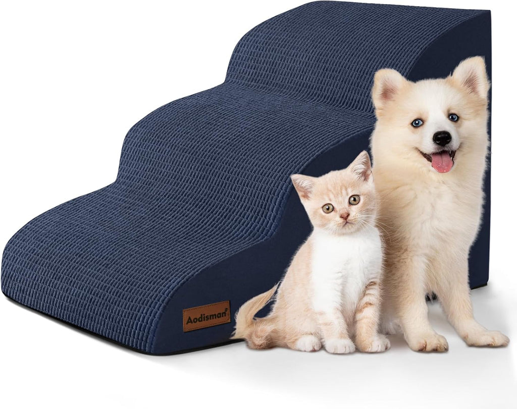 Dog Stairs and Steps for Beds Or Couches, 3-Step Pet Stairs & Steps for Small Dogs and Cats, Soft and Non-Slip Dog