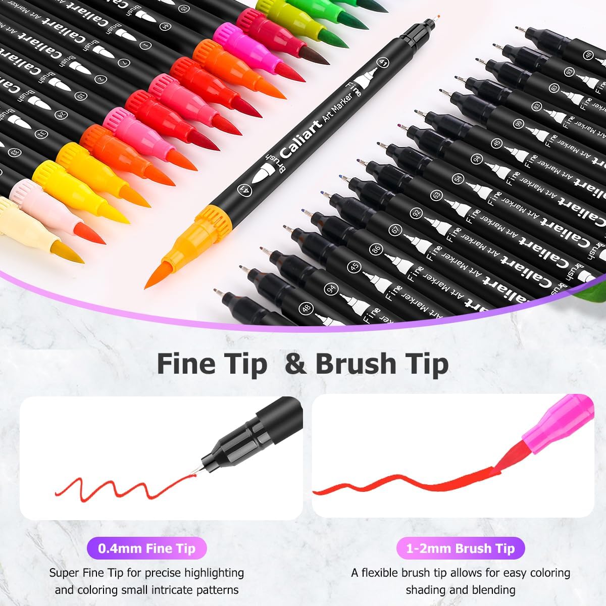 34 Double Tip Brush Pens Art Markers, Artist Fine & Brush Markers for Adult Coloring Books Journaling Calligraphy