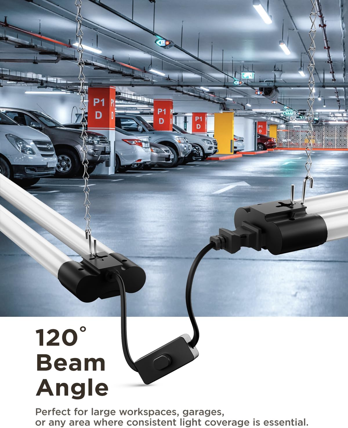 Sunco LED Shop Lights 4FT, Plug in Linkable, Black, 40W=150W